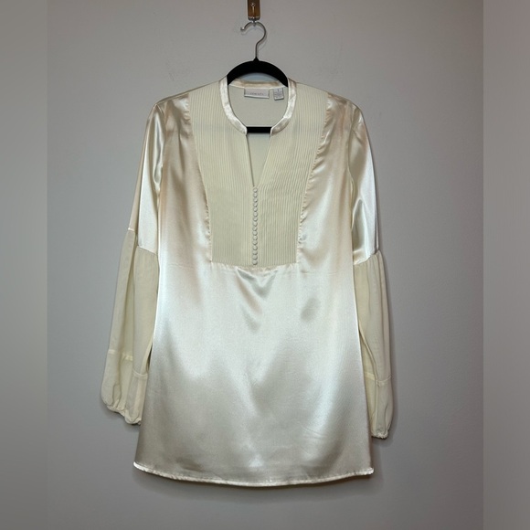 Chico's Tops - Chico’s Women’s Poet Pleated Ivory Satin Blouse Size M